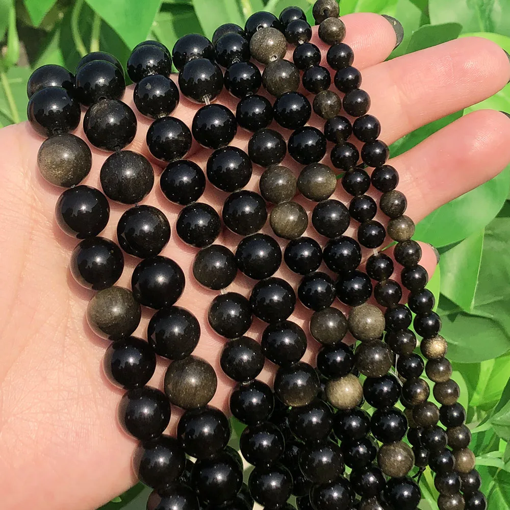 

Fashion 6/8/10/12mm Round Shape Gold Obsidian Loose Stone Beads For Jewelry Making