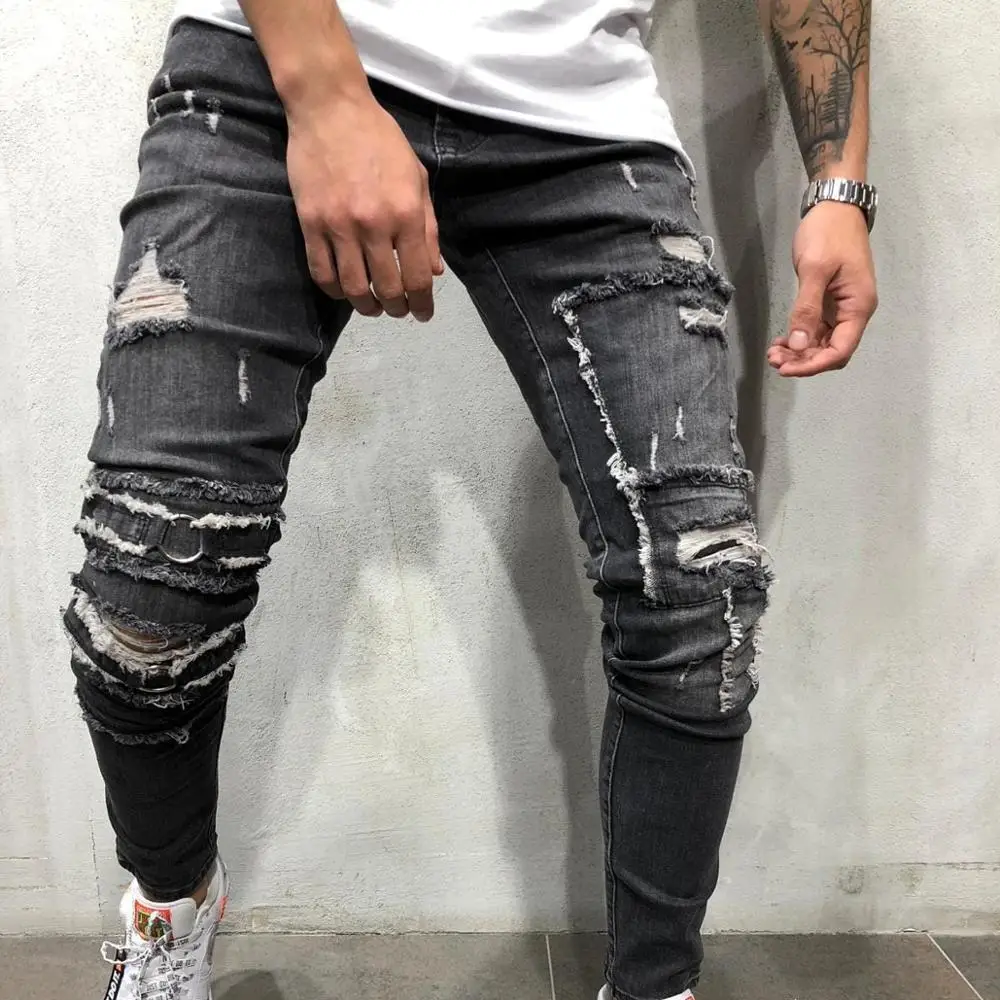 

European And American New Slim Denim Men's Trousers Elastic Waist Jeans Pants Mens High Quality