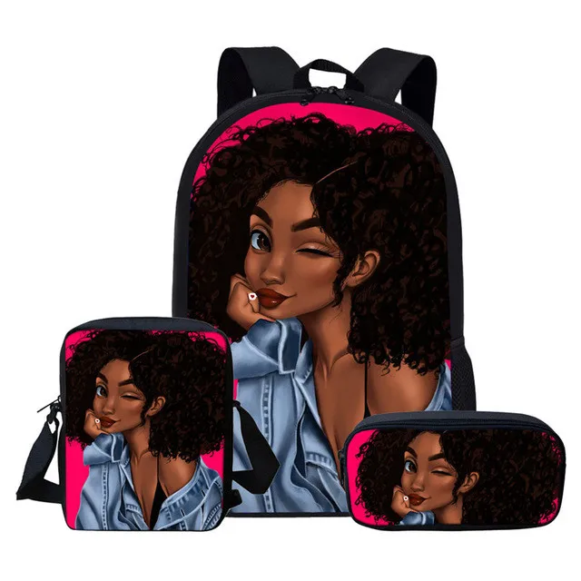 

3Pcs per Set African Women Printing School Bags Kids Girls School Backpacks Shoulder Bag Bookbag Satchel, Customized