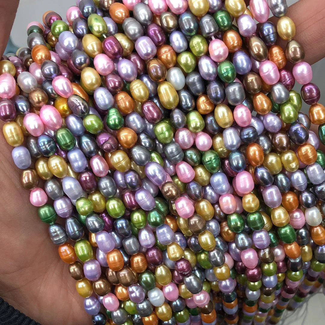 

5-6 mm A good quality rice shape pearl full color loose wholesale freshwater pearl in strand -37 cm