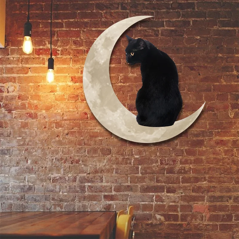 

Metal Iron Cat Indoor And Outdoor Pendant Metal Handicrafts Decorative Painting Family Hotel Decoration Moon and Cat, Black