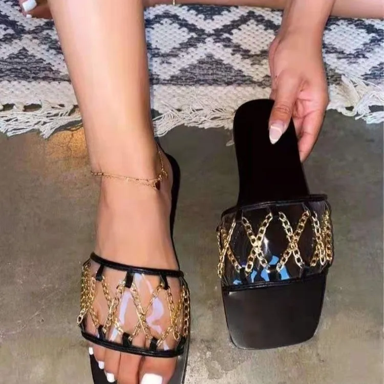 

Casual Womens New Chain Sandals Slippers Ladies Clear Beach Sandals Designer Indoor Slippers Famous Brands Slipper Wholesale