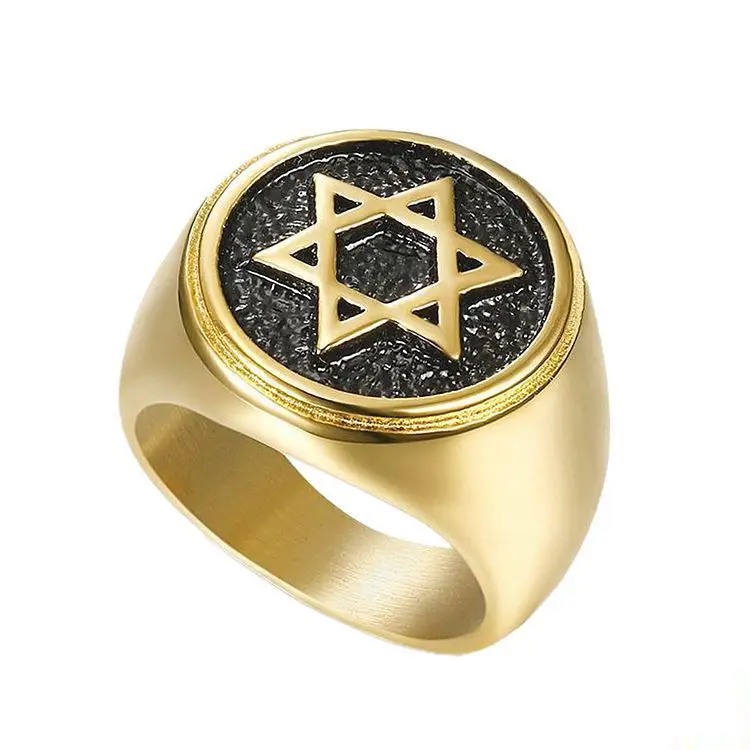 

2021 Sailing Jewelry Punk Epoxy Hexagonal Ring Titanium Steel Hexagonal Star Ring Hexagonal Star Mens Ring