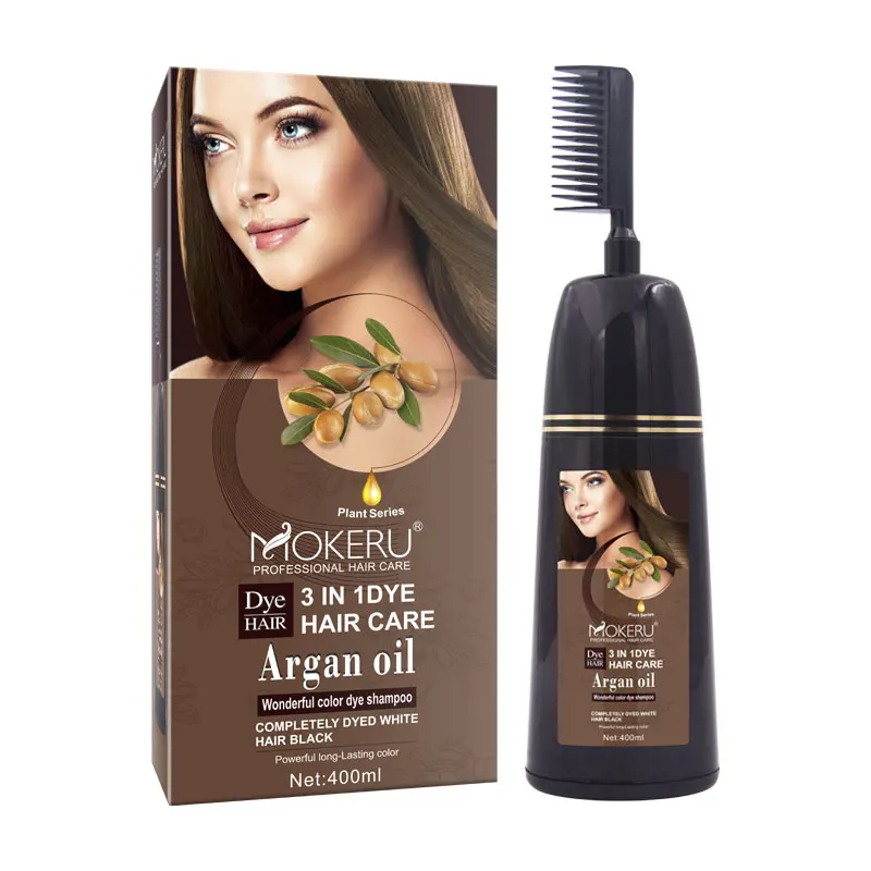 

Wholesale Mokeru 400ml Natural Long Lasting Argan Oil Extract Permanent Gray White Hair Dye Shampoo For Women Men Color Dying, 12 colors