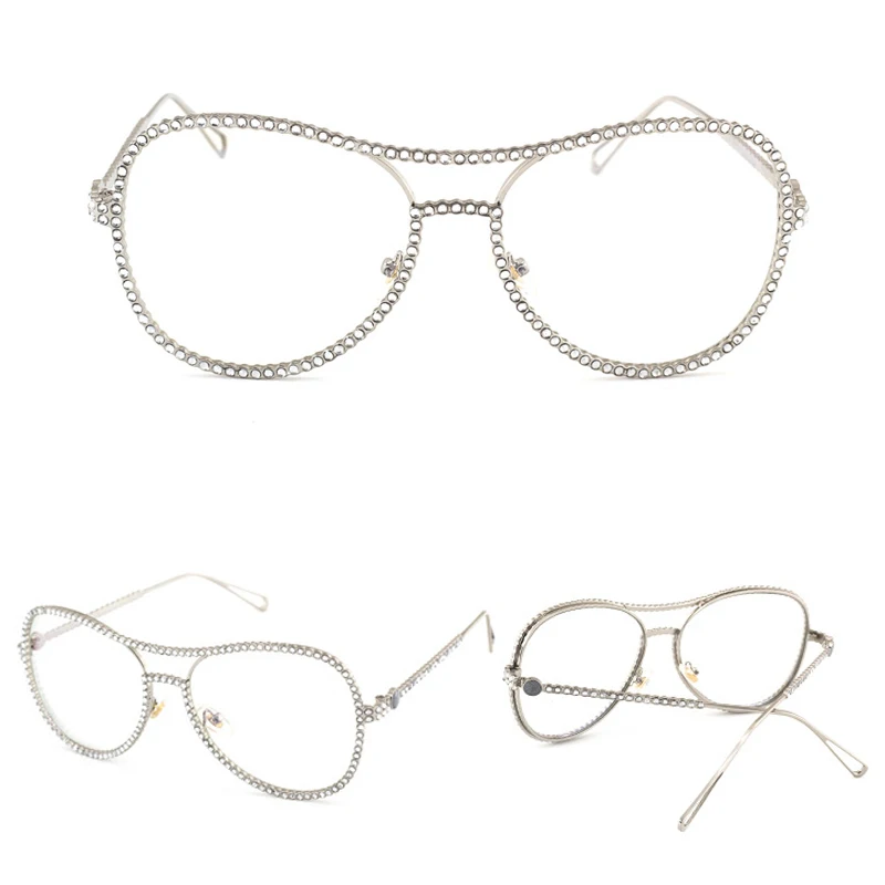 2020 Luxury Rhinestone Oversized Frame Bling Sun Glasses Hollow Round Sunglasses