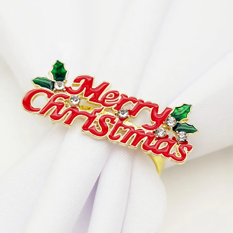 

Christmas Napkin Rings Golden Bar Napkin Holder Luxury Enamel Rhinestone Metal Napkin Ring Christmas HWC76