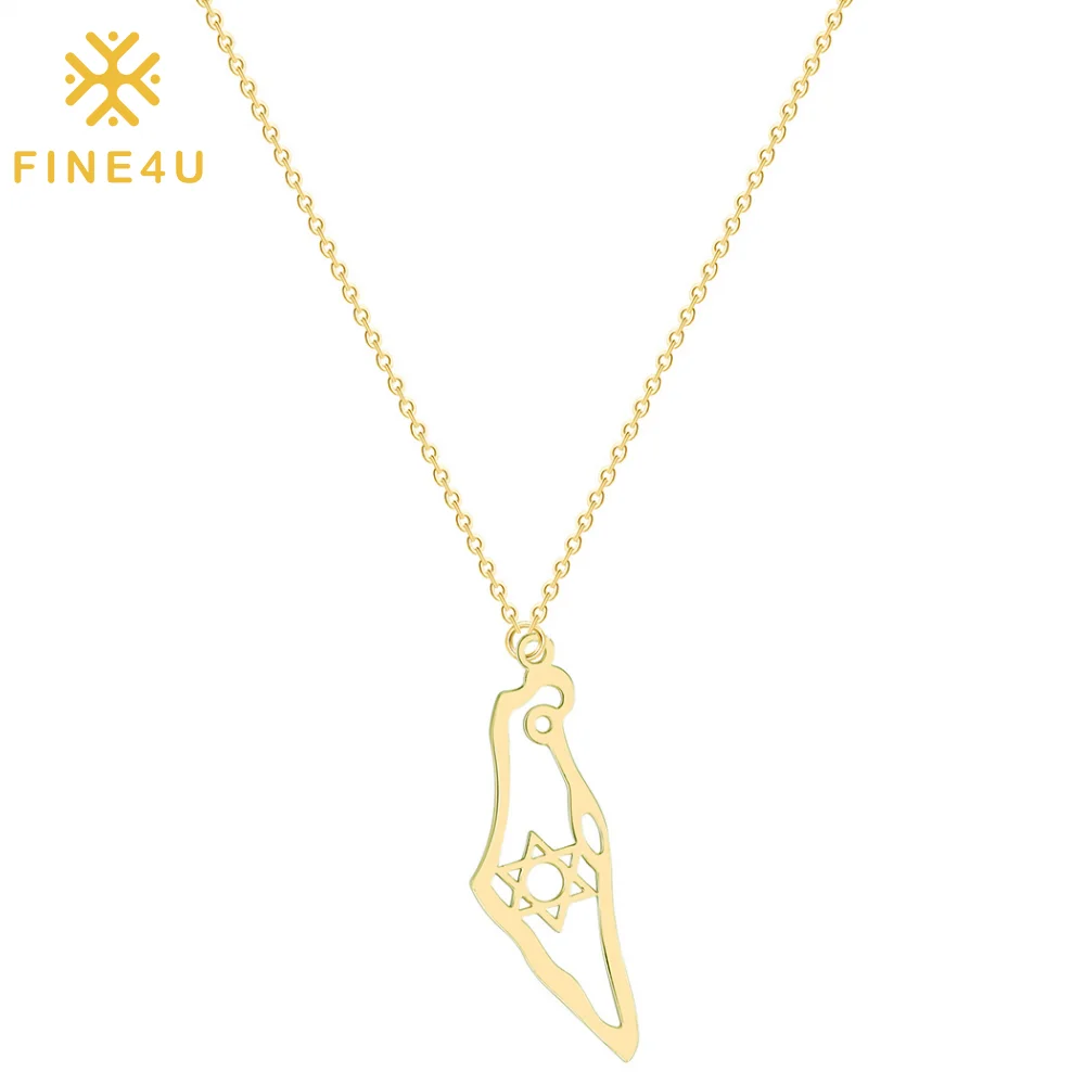 

Fashion Jewelry Accessories Stainless Steel Gold Plated Jewish David Star Jewish Israel Map Necklace