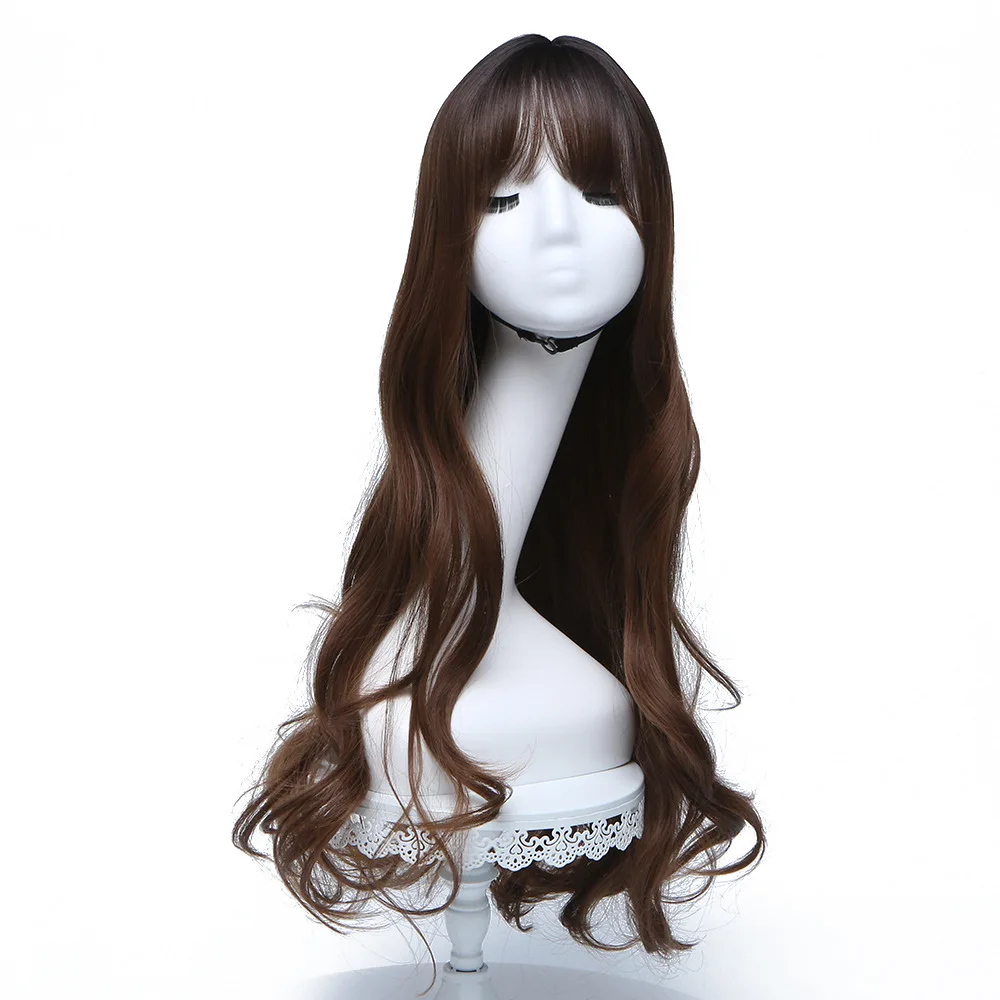 

70CM New Blunt Bangs Long Curly Hair Wig Fluffy Net Red Cute Wig Air Bangs Repair Face Wave Wig Wholesale, Pic showed