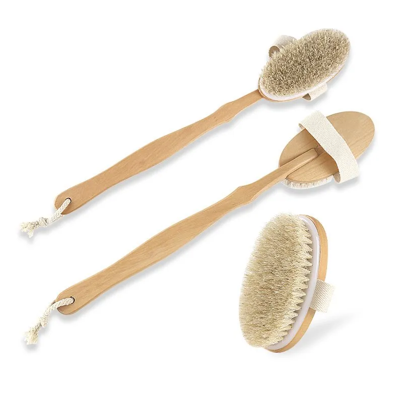 

Long Detachable Handle Wet or Dry Brushing Body Shower Brush For Back Massage, Natural color