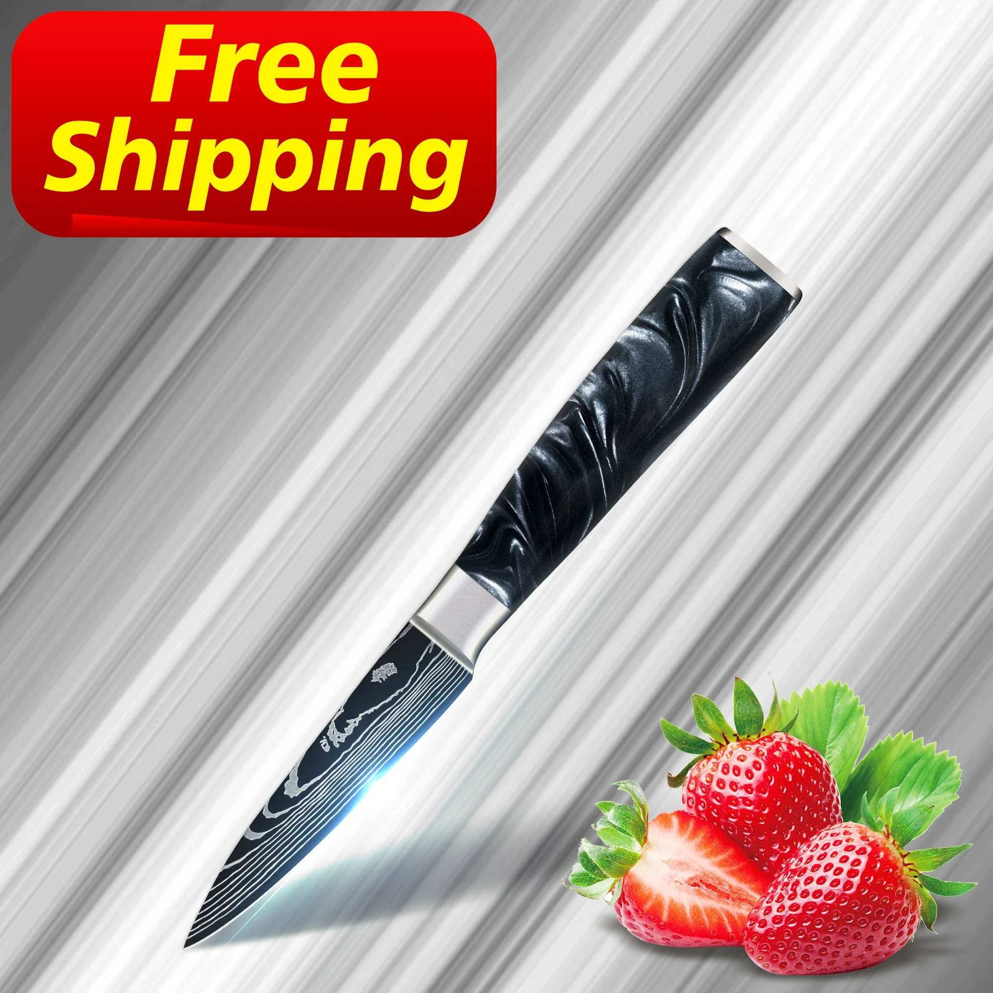 

Free Shipping Obsidian Black Resin 3 inch damascus small cleaver chef paring knife kitchen carving vegetable knife peeling, Customized color