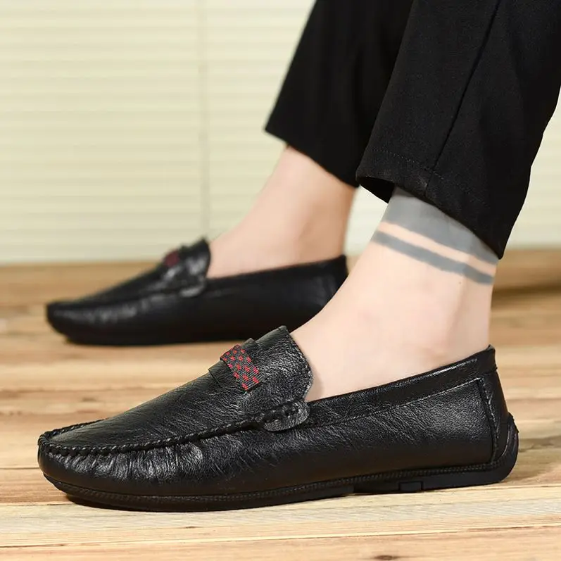 

fashion new arrived rubber male designer belgian flat boat lazy slip on casual PU custom boys shoes cheap mens leather loafers, Optional