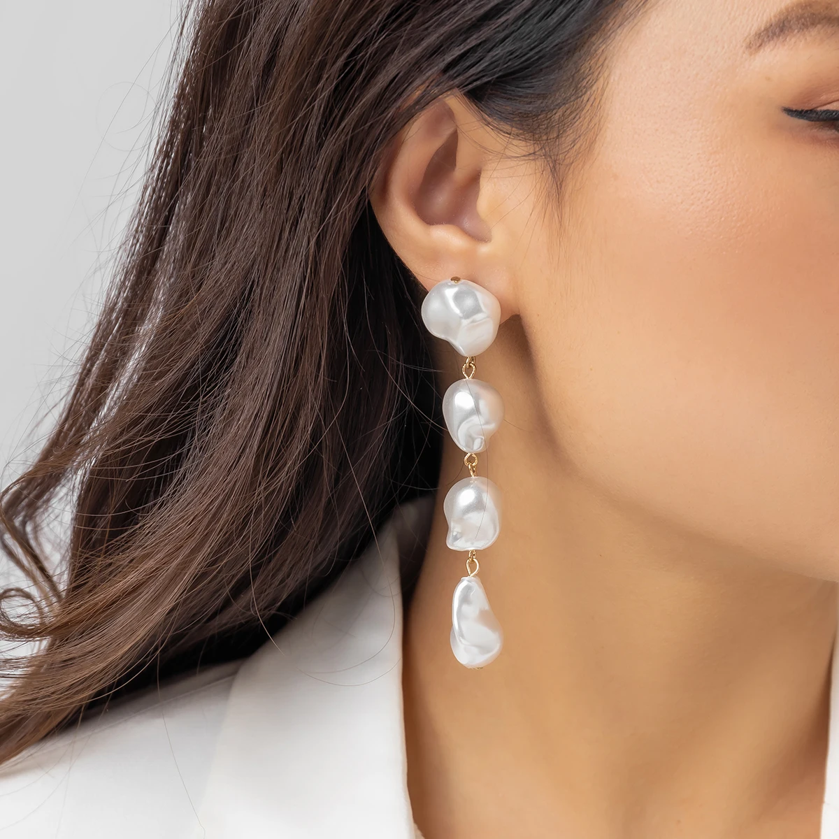 

SHIXIN Classic Simulated Pearl Tassel Long Dangle Earrings For Women Vintage Link Drop Earrings Wed Party Jewelry Gift