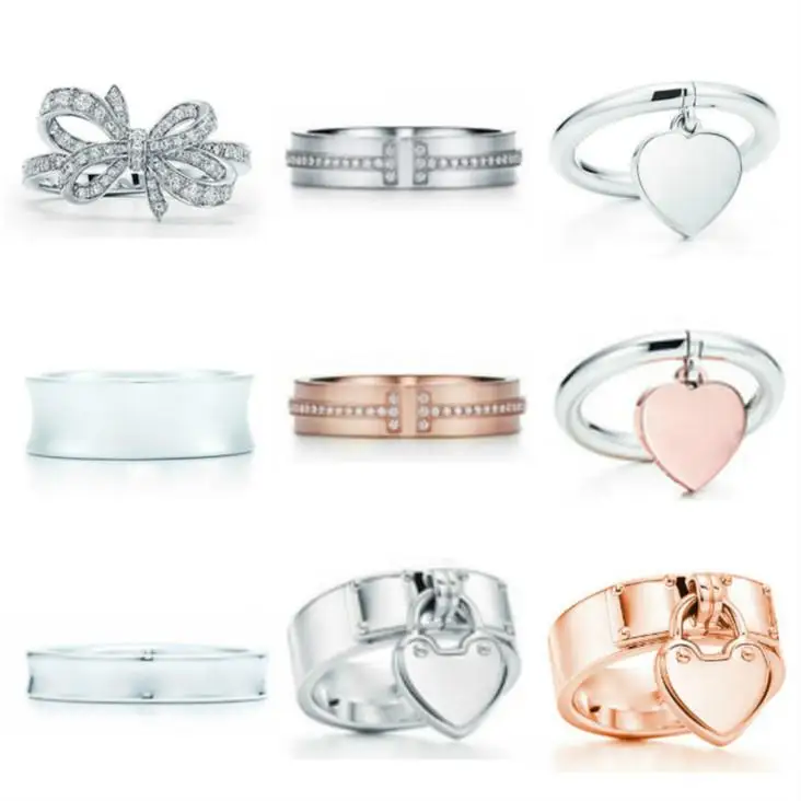 

2021 Gift 925 Sterling Silver Classic T Logo Tiff Rings Heart Tiff Rings Rose Gold Silver Jewelry Match World Jewelry For Girl 2