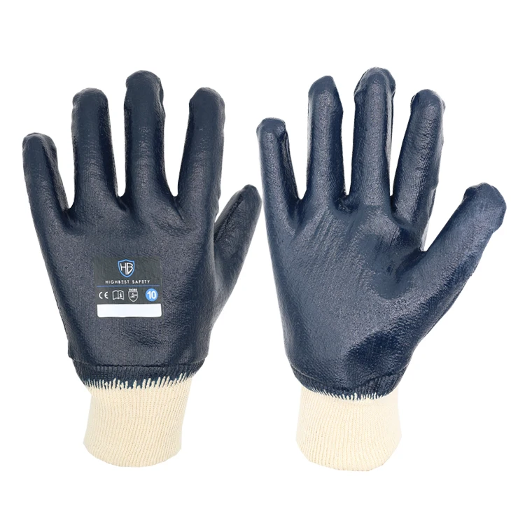 N722 Heavy Duty Cotton Lined Nitrile Fully Coated Work Gloves Jersey