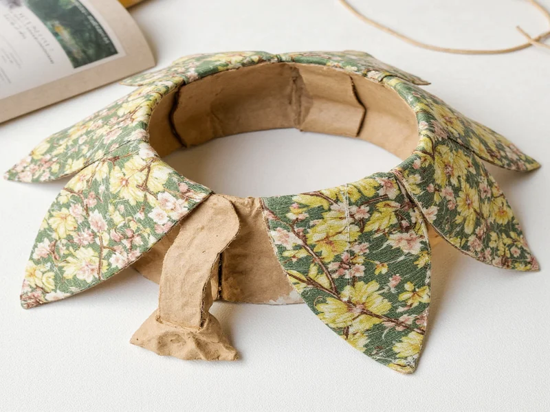 Step-by-step DIY tree collar made from recycled cardboard and fabric
