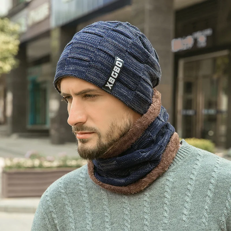 
2020 wholesale men winter knit beanie hat and scarf set 
