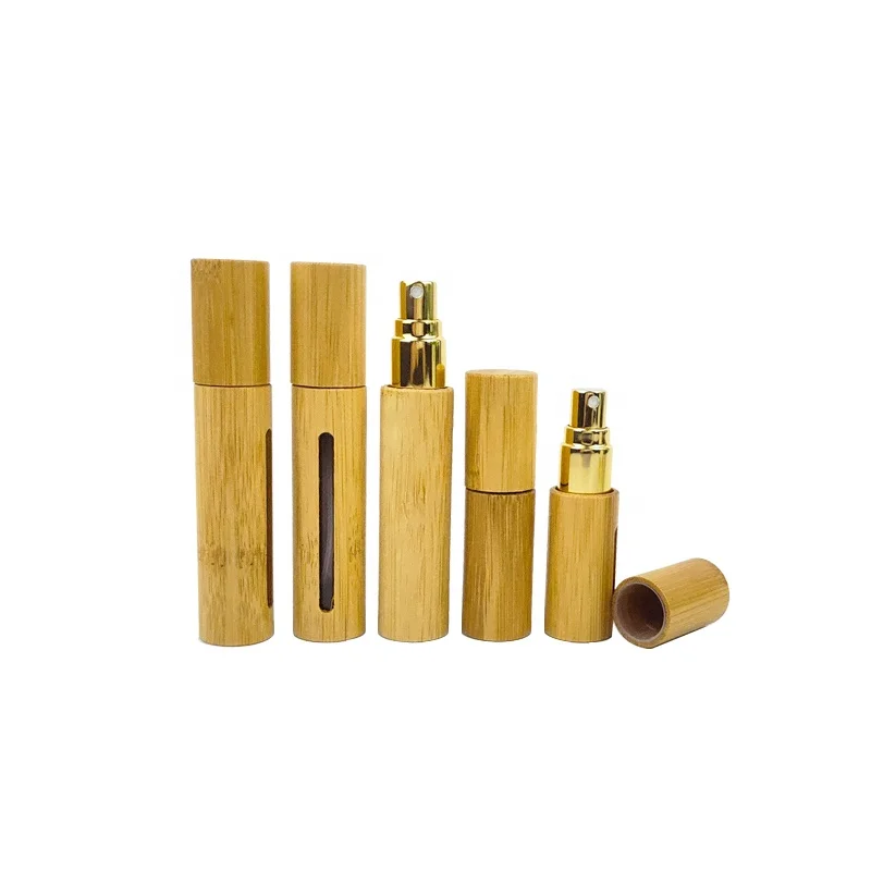 

new arrival custom empty nature cosmetic packaging bottle refillable 10ml bamboo glass perfume spray bottle