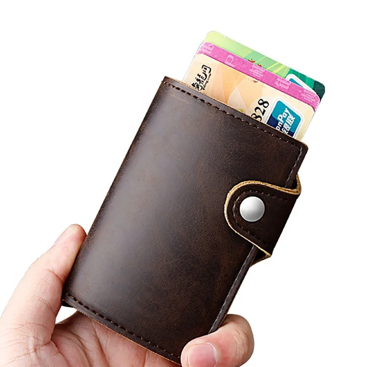 

professional experienced supplier multi-functional new arrival PU leather aluminum RFID card holder, Black, brown, dark brown, grey