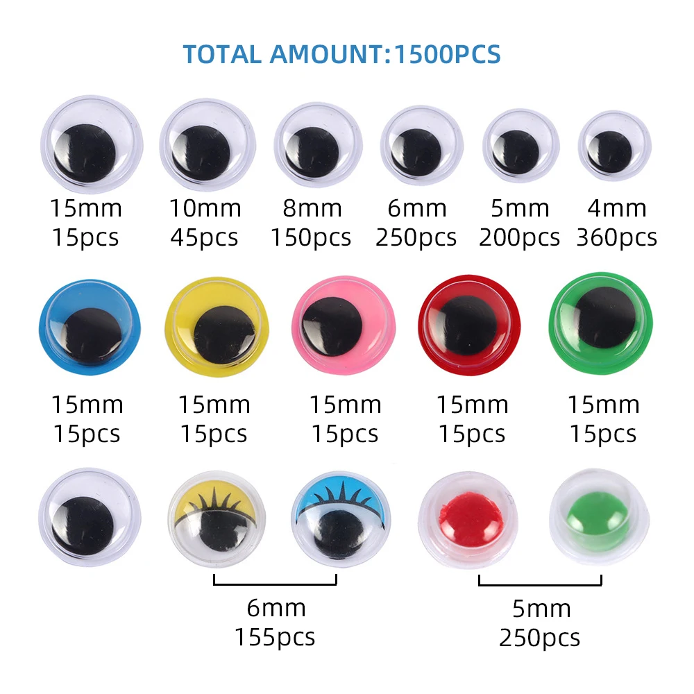 1620pcs Googly Wiggle Eyes Self Adhesive For Craft Sticker Eyes Multi