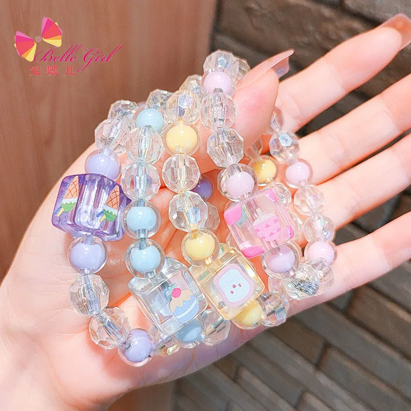 

BELLEWORLD 2022 summer fashion style kid hair accessories ice cream cute elastic hair ties bracelet for baby girl