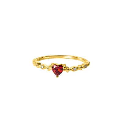

Trendy Red Heart Ring Fashion Diamond Finger Ring 925 Sterling Silver Ring For Girls Gift, As picture