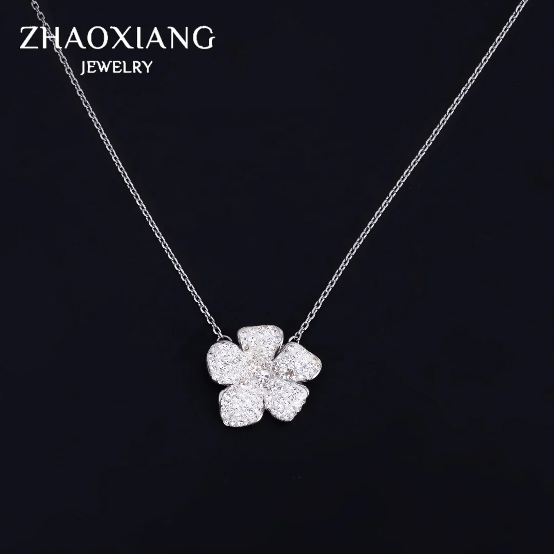 

Flower Necklace Stainless Steel CZ Paved Trendy Design Cute Brithday Gifts For Teens Pendants Cheap