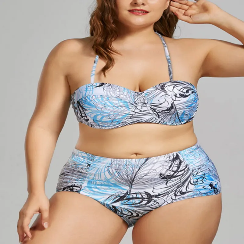 

2020 Amazon New Fashion Sexy Quick Drying Printing Halter Backless Bandage Bow High Elasticity Split Bikini, As picture