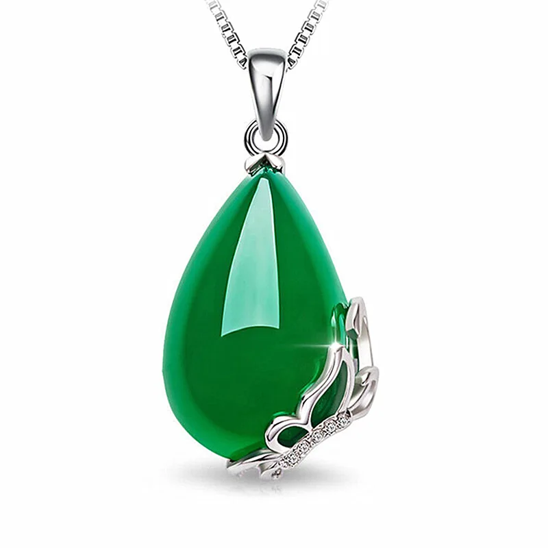 

Jade Water droplet Pendant Fashion Jewelry Amulet Hetian 925 Silver Chinese Necklace Charm Chalcedony Gifts Natural Women