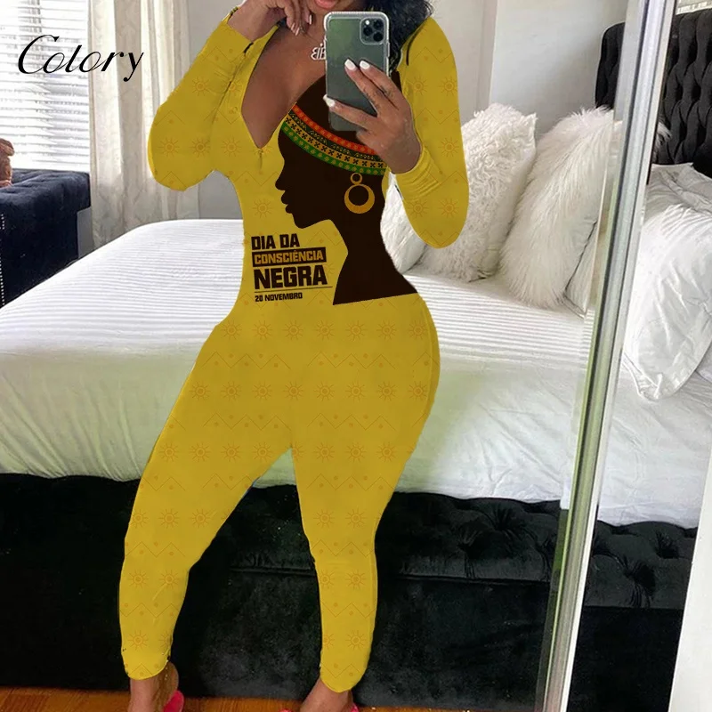 

Colory Hot Casual Long Sleeve Printed Cartoon Women Sexy Jumpsuit Lady Bodysuit Bodycon Romper Adult Onesie Wholesale Custom, Customized color