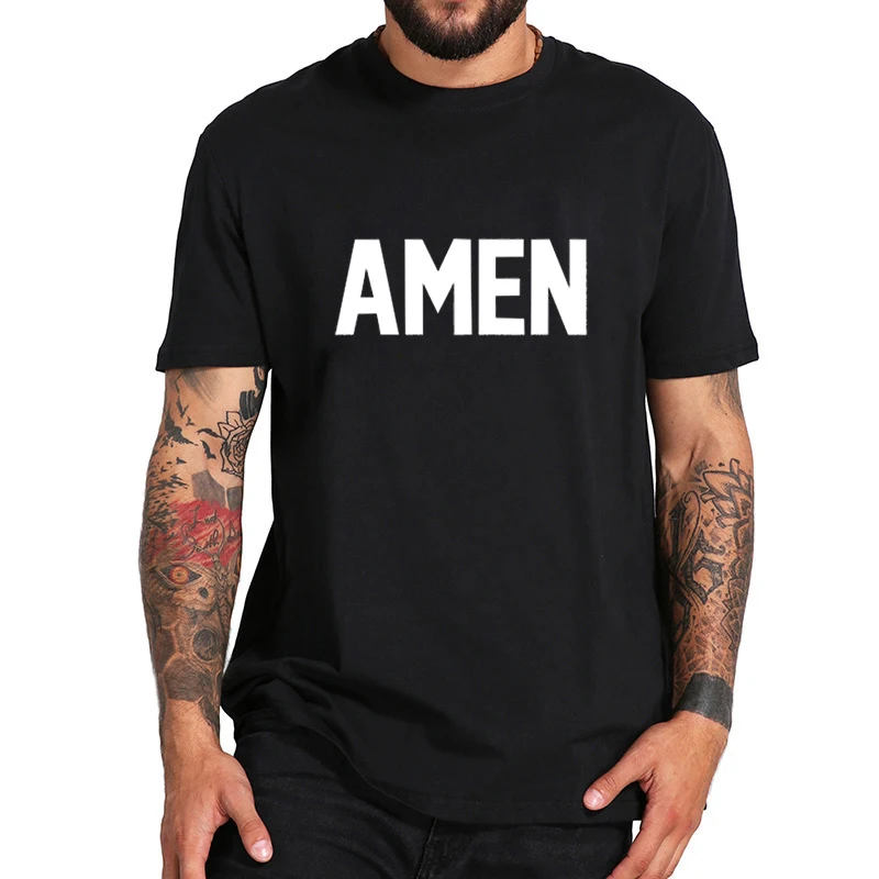 

Short Sleeve Christian AMEN T-shirt For Men Tshirt For Men Women Summer 100% Cotton Plus Size Jesus T Shirt For Male Tee Shirt