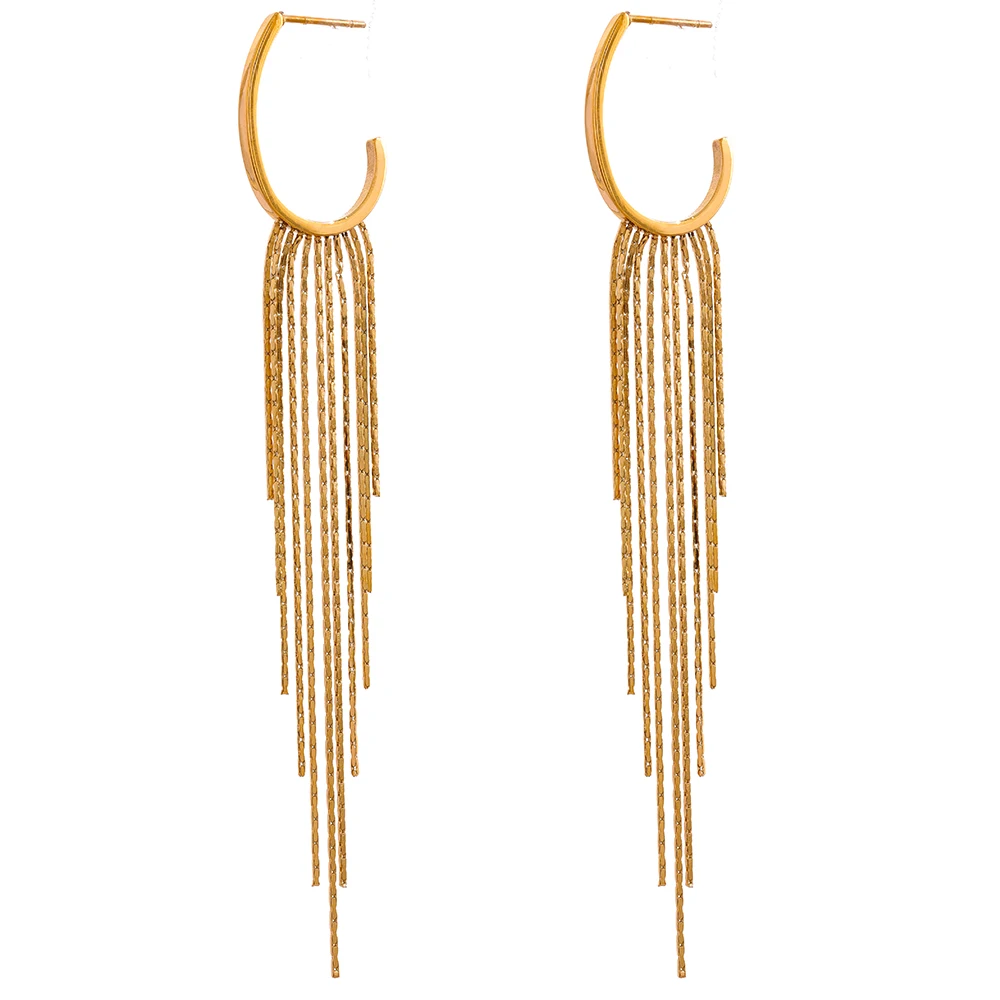 

JINYOU 918 Long Tassel Drop Dangle Fashion Party Earrings Women's Metal Stainless Steel Jewelry Gold Color PVD Waterproof