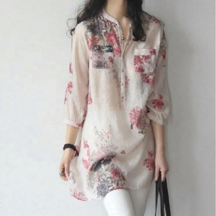 

fashion women blouse summer 2021 long sleeve large size flower ladies blouse, Color