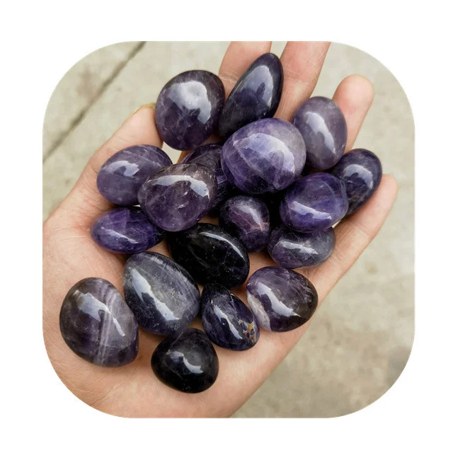 

New arrivals Premium 20-30mm crystals healing stones natur purple chevron amethyst tumbled stone for sale