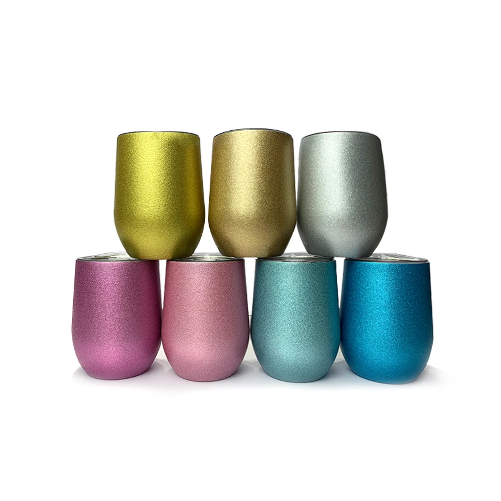 

12oz Thermos Egg Tumbler Mug Blank Double Wall Sublimation Stainless Steel Glitter Surface Water Bottle with Lid, 7 colors
