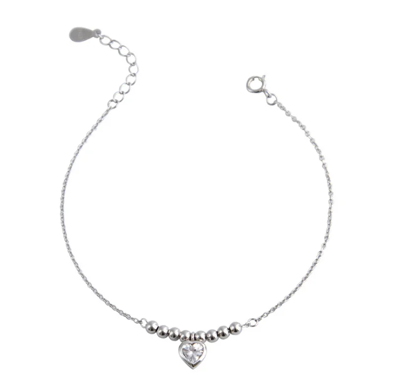 Pearl Heart Zircon Bracelet women's 925 pure silver simple Bracelet