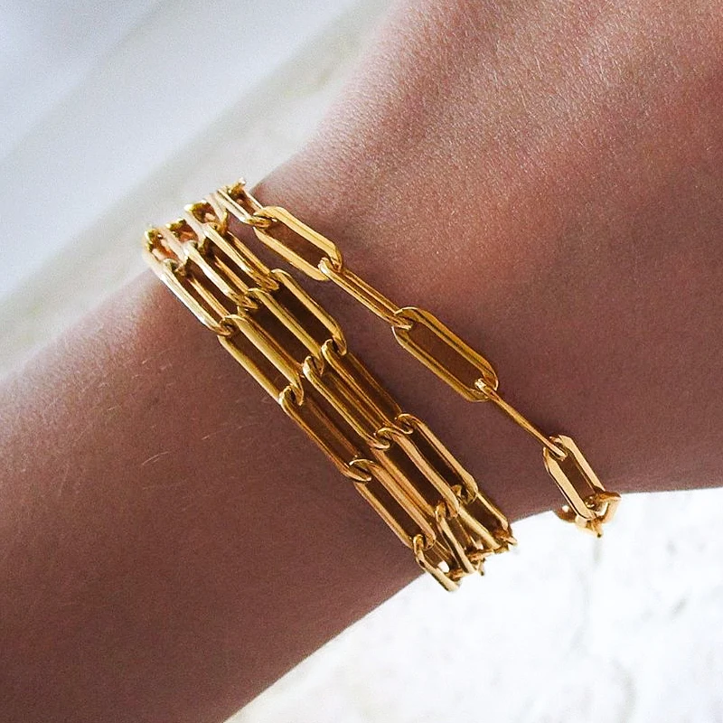 

Fashion Unisex Stainless Steel Paper Clip Chain Bracelet Custom 18k Gold Plated link Rectangle Paperclip Necklace