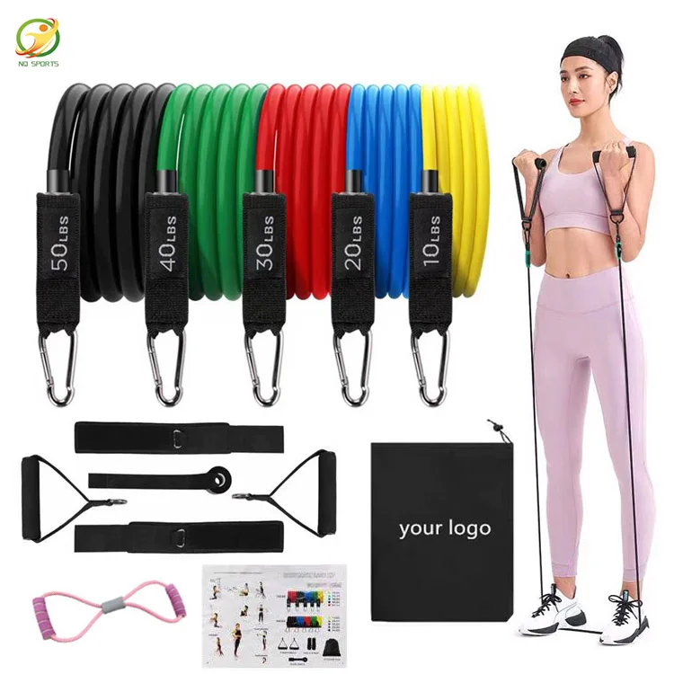 

NQ SPORTS bandas de resistencia workout band latex tpe 100/150 lbs 11 pcs power resistance band set for Muscle strength training