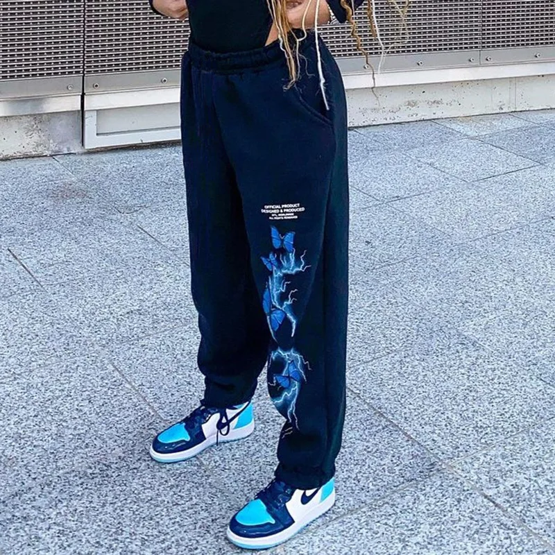 

Trendy Custom Private Label High Quality Hip Hop Butterfly Printing Wide Leg Joggers Oversize Unisex Sweatpants, Customized