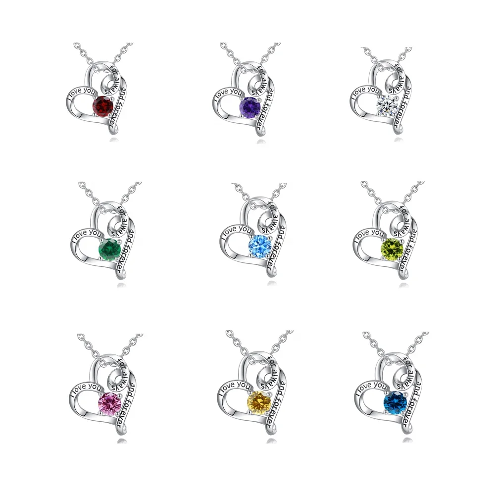 

Merryshine 12 Months Colorful Birthstones Cubic Zirconia 925 Sterling Silver Heart Pendant Necklace