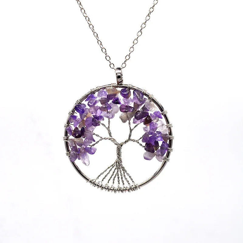 

2021 Trendy Tree of life Chakra Jewelry Pendants Amethyst Rose Crystal Gemstone Natural Beads Necklace Jewelry