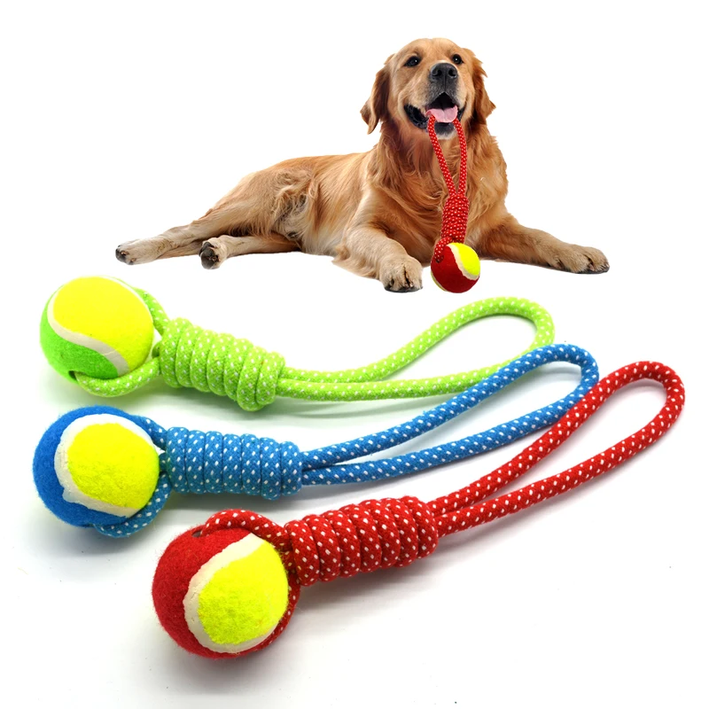 

Pet Custom Cotton Rope Toy Ball Plush Interactive Dog Cat Teething Toy Ball With Rope