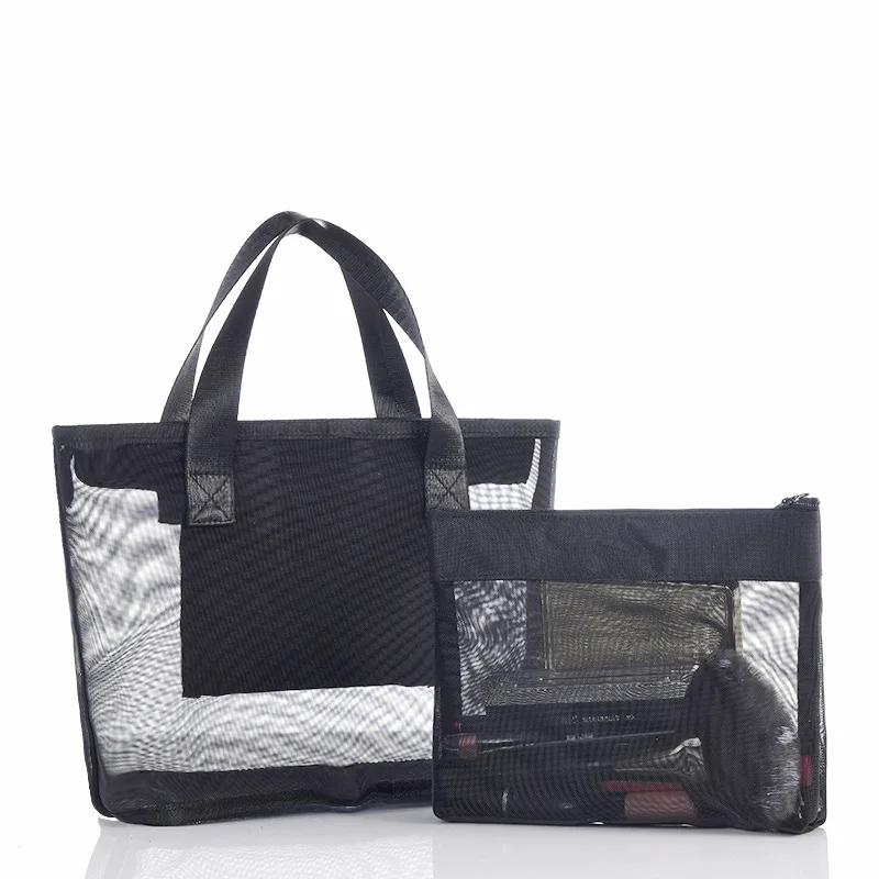 

New large-capacity Tote Mesh wash bag Portable travel cosmetic storage bag organizer Beach handbag set