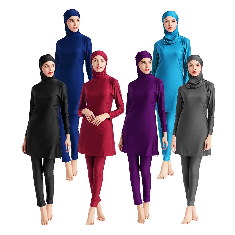 

Quality Fast Dispatch Hot Sale Plus Size Solid Fashion Full Coverage Muslim Beach Dress Swimwear for Islamic Women Young Girls, As image