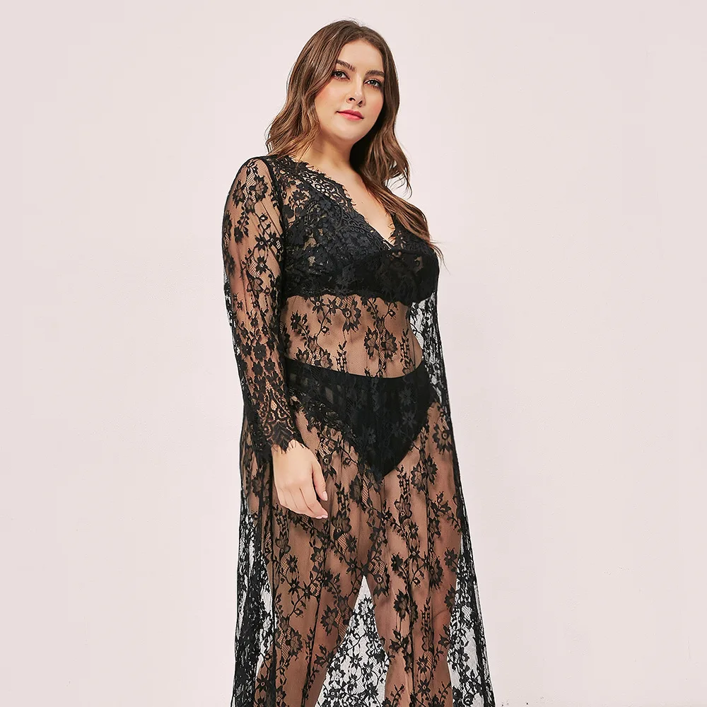 

D 2021 new female sentimental perspective hollow lace long dress