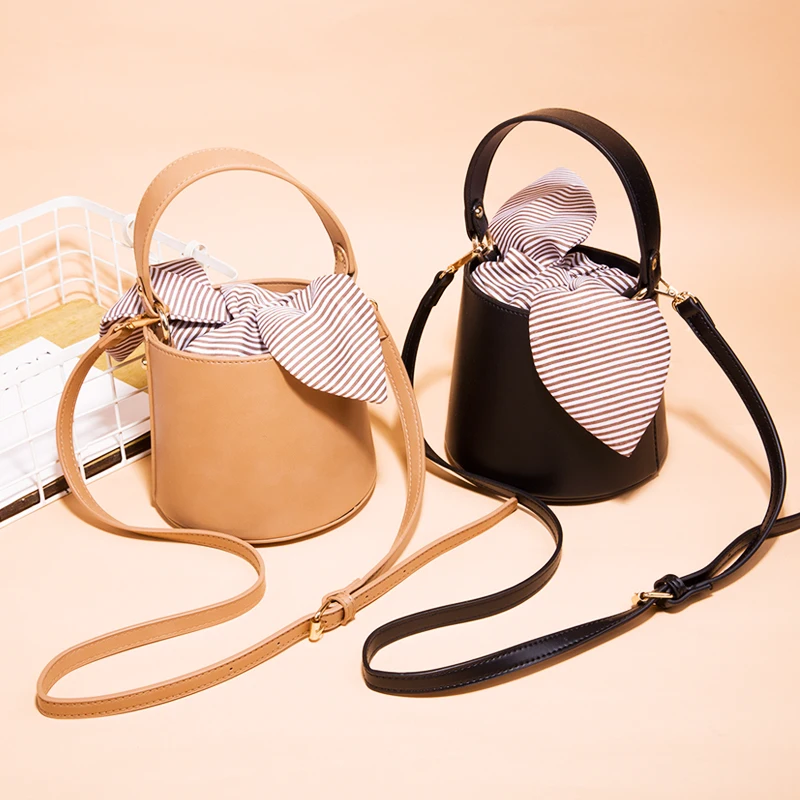 

2020 popular PU leather bucket bag with rosette decoration luxury handbags for women famous brands, Multi colour