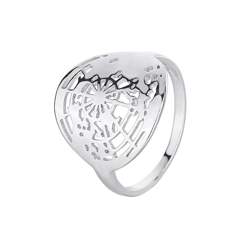 

Real 100% 925 Sterling Silver 2022 Fashion My World Map Cocktail Ring For Traveler Women Wedding Party S925 Jewelry