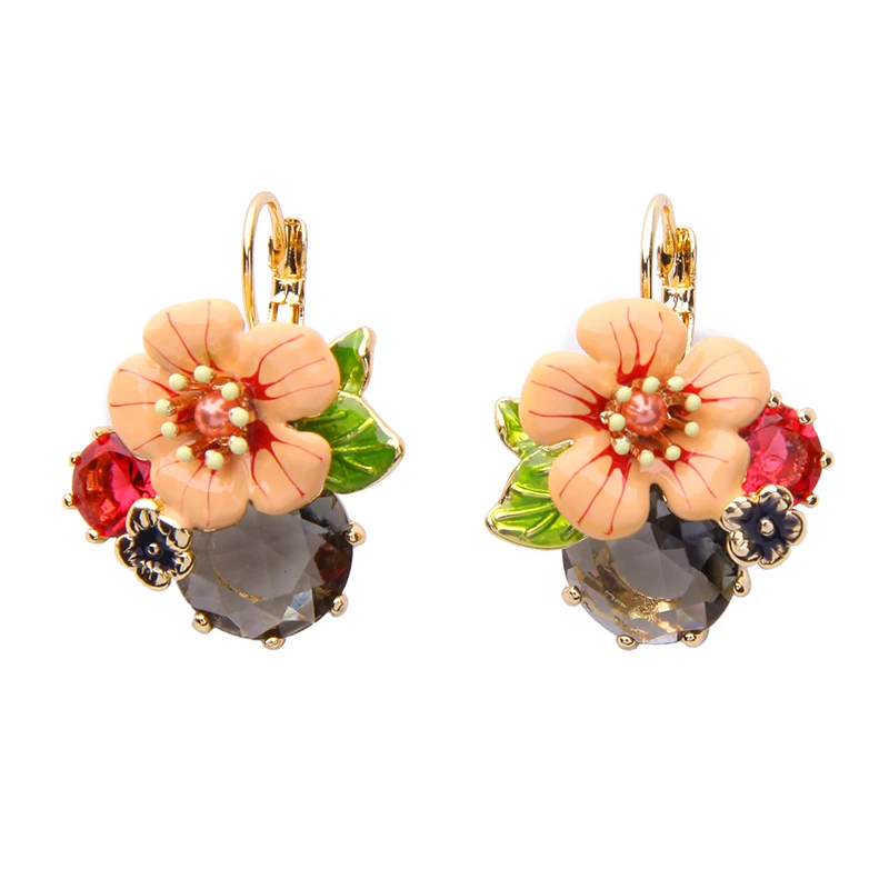 

ed00504a Cute Girls Fashion Gift France Flower Vintage Gold Enamel Earring