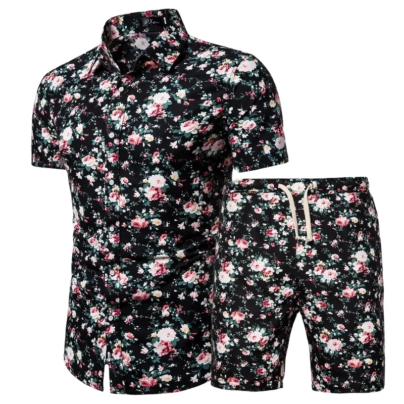 

Wholesale Hot Sale Summer All Over Print New Hawaiian Beach Wear Mens Shirts and Shorts Set in Plus Size, Custom colors fabric