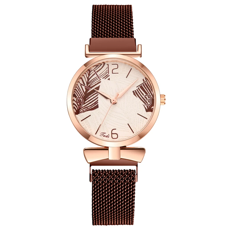 

2021 new metal Milanese magnet buckle leaf digital scale display dial ladies casual fashion business quartz watch