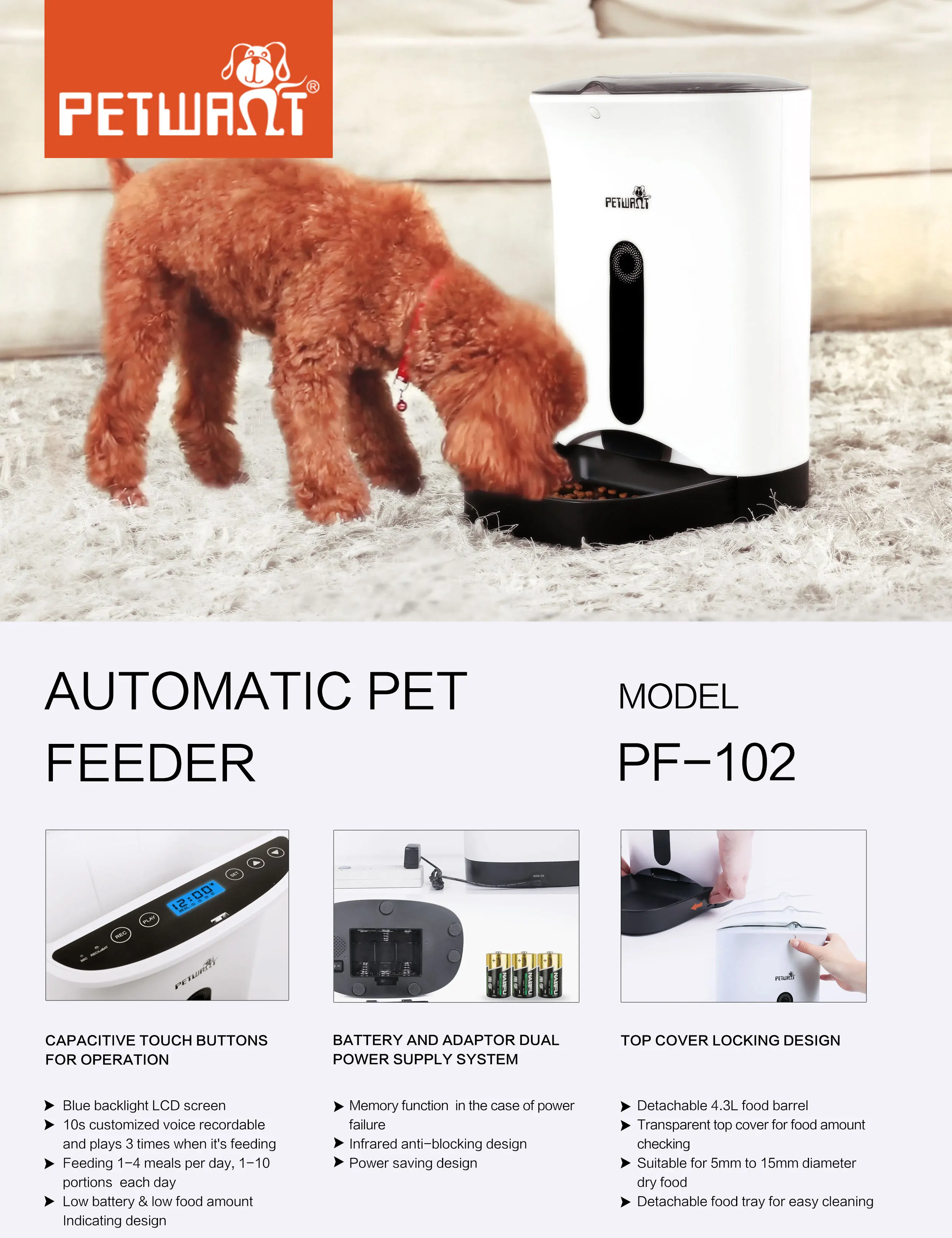 tuya smart wifi automatic pet feeder large automatic pet feeder bowl